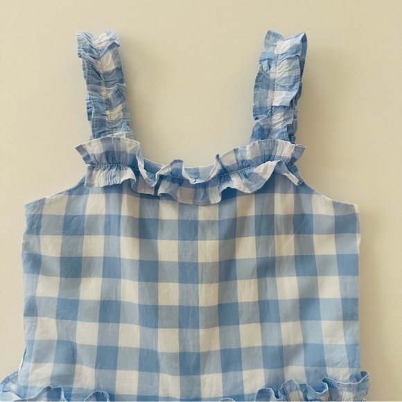 Janie and Jack Girls 7 Blue Gingham Ruffle Romper - Picture 4 of 5